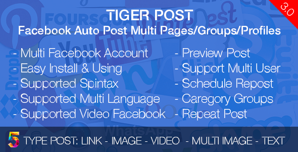 Tiger Post v3.0.2 – Facebook Otomatik Çoklu Sayfa/Grup/Profil Gönderimi