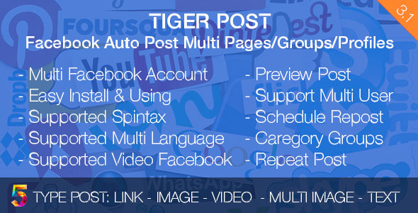 Tiger Post v3.1 – Facebook Otomatik Çoklu Sayfa/Grup/Profil Gönderimi (PERAKENDE)