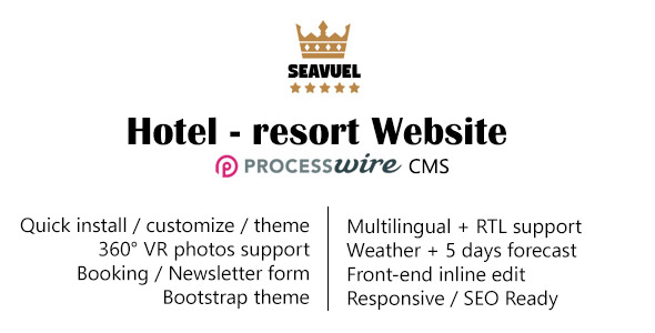 SeaVuel – Çok dilli – CMS – Bootstrap temalı otel web sitesi