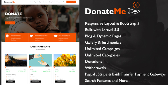 DonateMe v1.1 – Kitlesel Fonlama Laravel Komut Dosyası