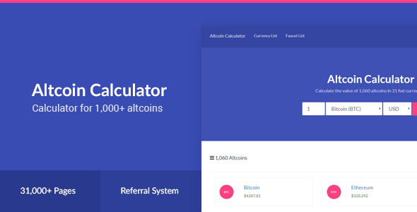 Altcoin Calculator – 1,000+ Crypto & 31 Fiat Currencies