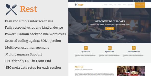 Rest – Cafe and Restaurant Website CMS
