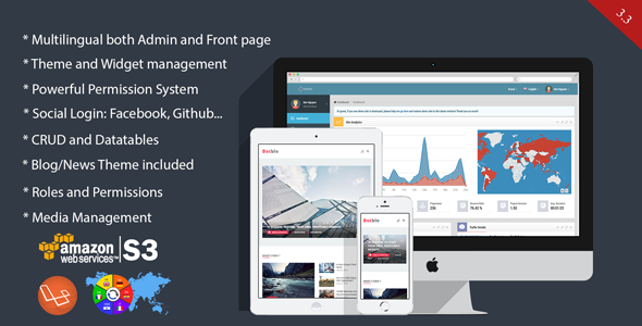 Botble v3.3 – Laravel CMS, CRUD generator, Modular & Theme system, Role permissions, Multilingual blog