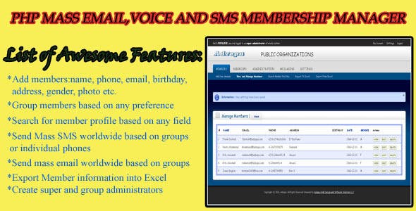 PHP Mass Email – Voice & SMS Membership Manager