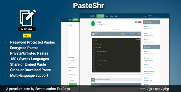 PasteShr v1.8 – Text Hosting & Sharing Script