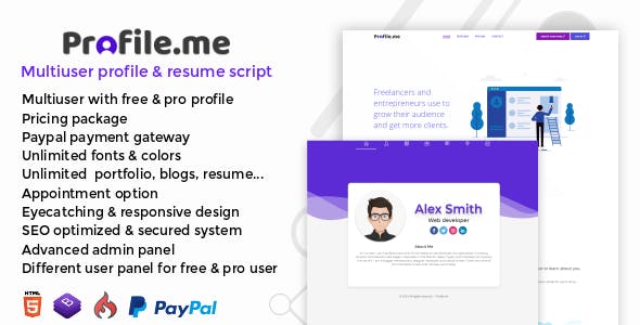 Profile.me v1.0 – Multiuser Profile & Resume Script