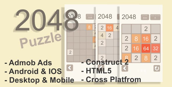 2048 Puzzle – HTML5 Desktop & Mobile Game + AdMob
