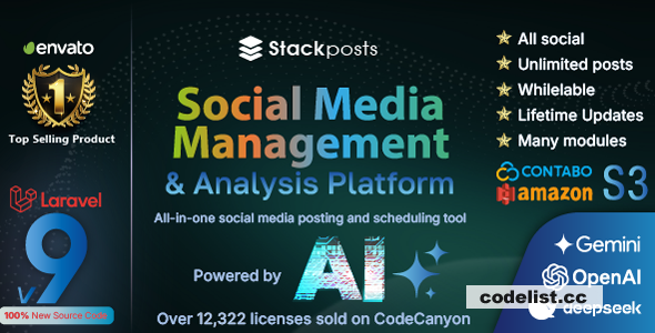Stackposts v9.0.3 – Yapay Zeka Sosyal Medya Yönetimi ve Pazarlama SaaS Platformu – geçersiz kılındı