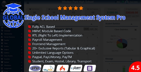 Global v4.5 – Single School Management System Pro