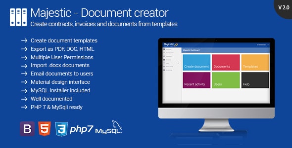 Majestic v2.1 – Create documents from templates. Generate contracts and invoices