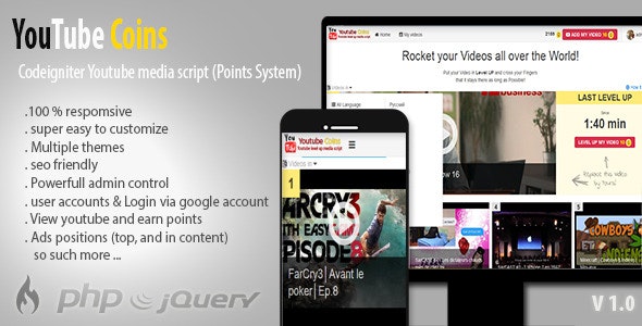 YouTube Coins v2.0.0 – (Media Script + Points System)