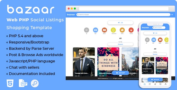 Bazaar v1.0 – Web PHP Social Listings/Classifieds Shopping Template