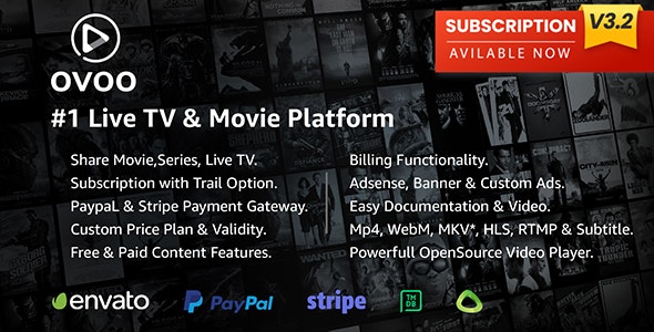 OVOO v3.2.0 – Live TV & Movie Portal CMS with Membership System – nulled