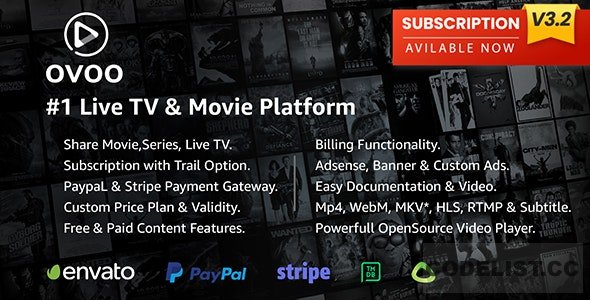 OVOO v3.2.4 – Live TV & Movie Portal CMS with Membership System – nulled