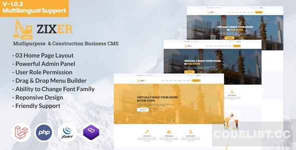 Zixer v1.0.2 – Multipurpose Website & Construction Business Company CMS – nulled