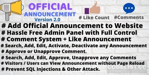 Official Announcement Snippet with Admin Panel v2.0